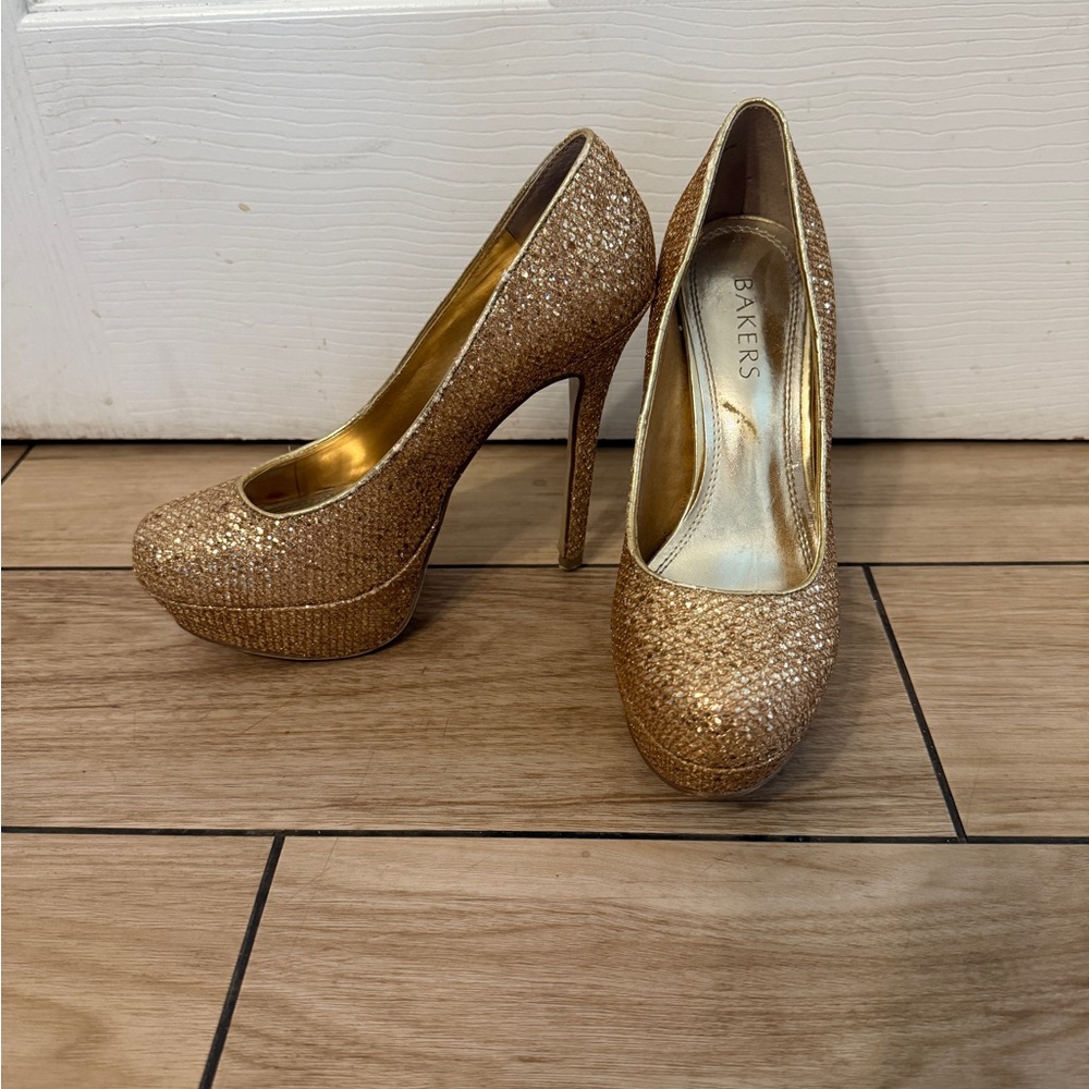 Bakers Elegant Gold Sparkle Platform Heels